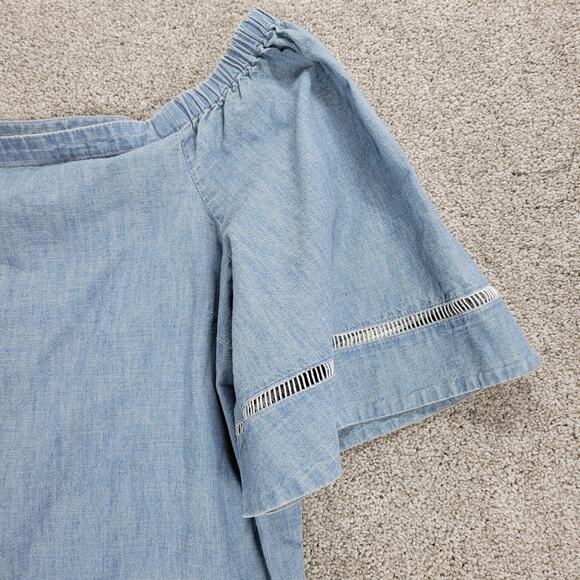 Lauren Ralph Lauren Chambray Off Shoulder Top‎ Womens XL Blue Denim Bell Sleeve - Picture 10 of 12